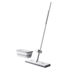 Flat Mop with Collapsible Silicone Bucket – Adjustable Handle, Reusable Microfiber Pad, Easy Wet & Dry Floor Cleaning - Habitt