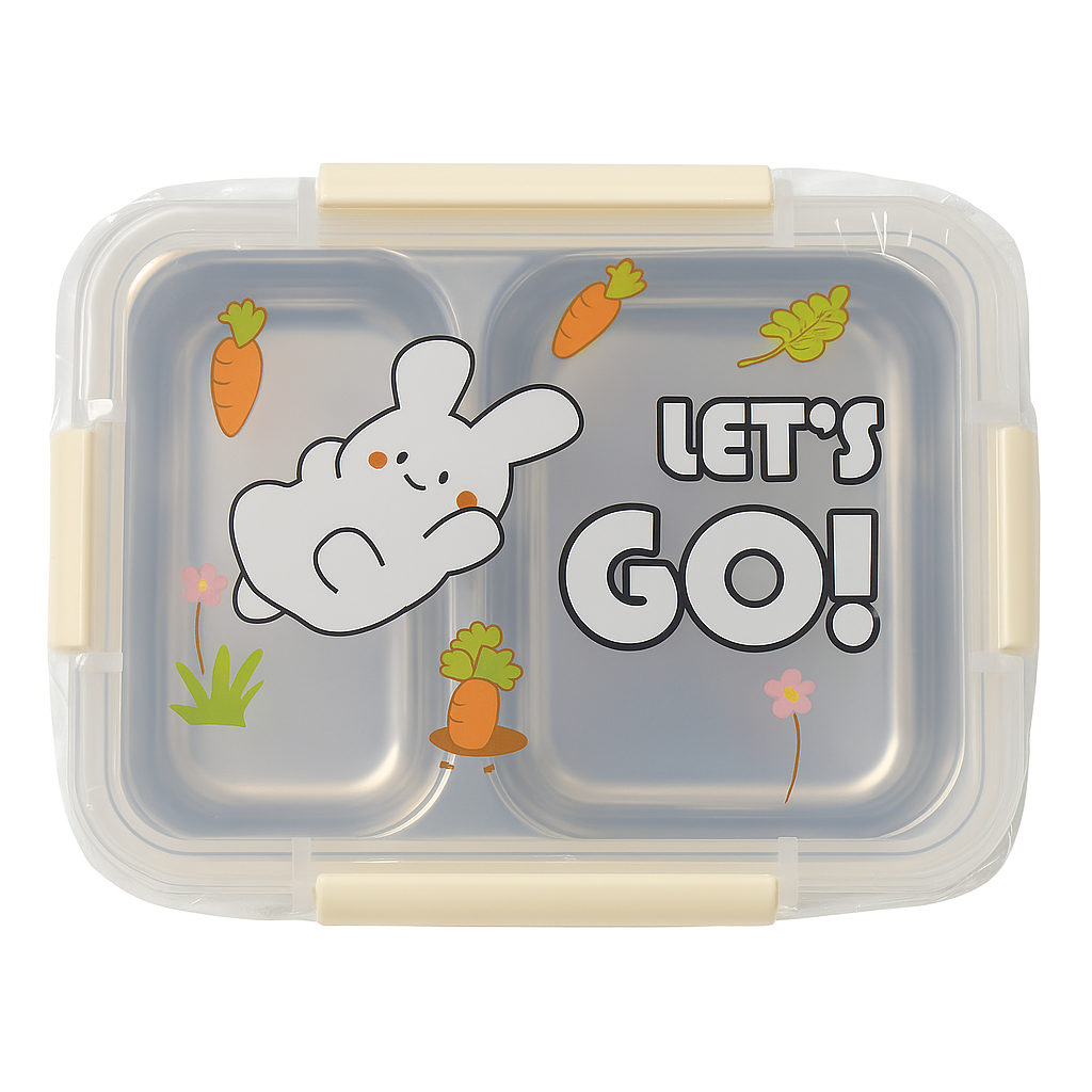 Kids Lunch Box with Cute Bunny Print – Leak-Resistant, Multi-Compartment Food Container (Let’s Go Design) - Habitt