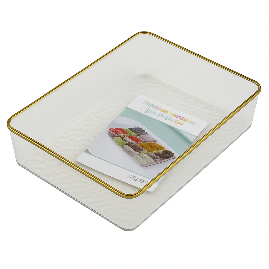 Remikim Golden Storage Box – Elegant Clear Organizer with Gold Rim (Small, Medium or Large – Single Piece) - Habitt
