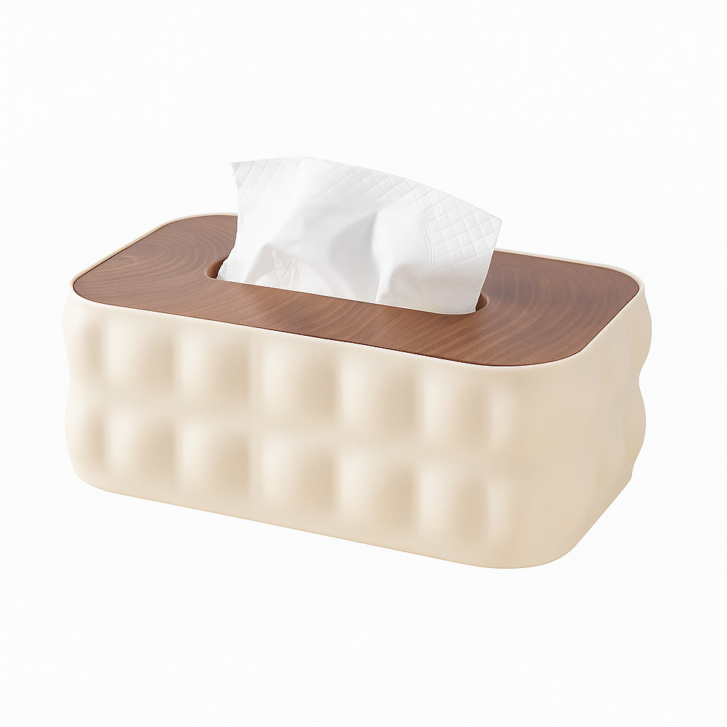 Modern Tissue Box with Wooden-Style Lid – Decorative Napkin Holder for Home, Office & Living Spaces - Habitt