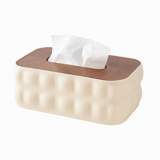 Modern Tissue Box with Wooden-Style Lid – Decorative Napkin Holder for Home, Office & Living Spaces - Habitt