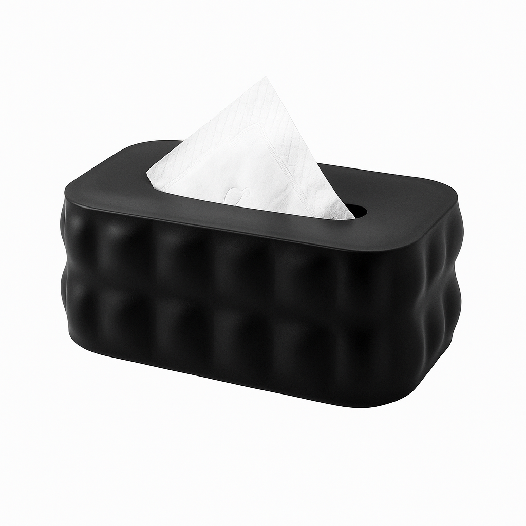 Textured Black Tissue Box – Modern Decorative Napkin Holder for Home, Office & Living Spaces - Habitt