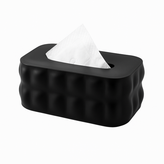 Textured Black Tissue Box – Modern Decorative Napkin Holder for Home, Office & Living Spaces - Habitt