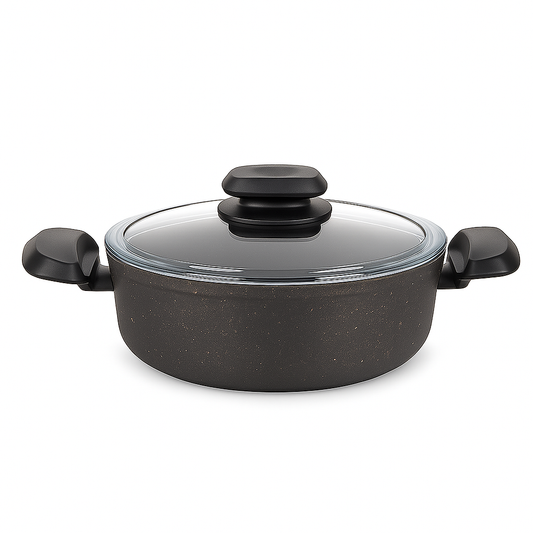 Ornella Aluminum Non-Stick Casserole with Glass Lid – Available in 20x10.5 cm (3.0 L), 24x6.5 cm & 28x7.5 cm (4.0 L) - Habitt