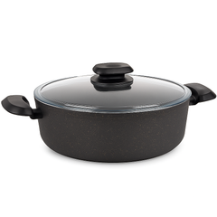Ornella Aluminum Non-Stick Casserole with Glass Lid – Available in 20x10.5 cm (3.0 L), 24x6.5 cm & 28x7.5 cm (4.0 L) - Habitt
