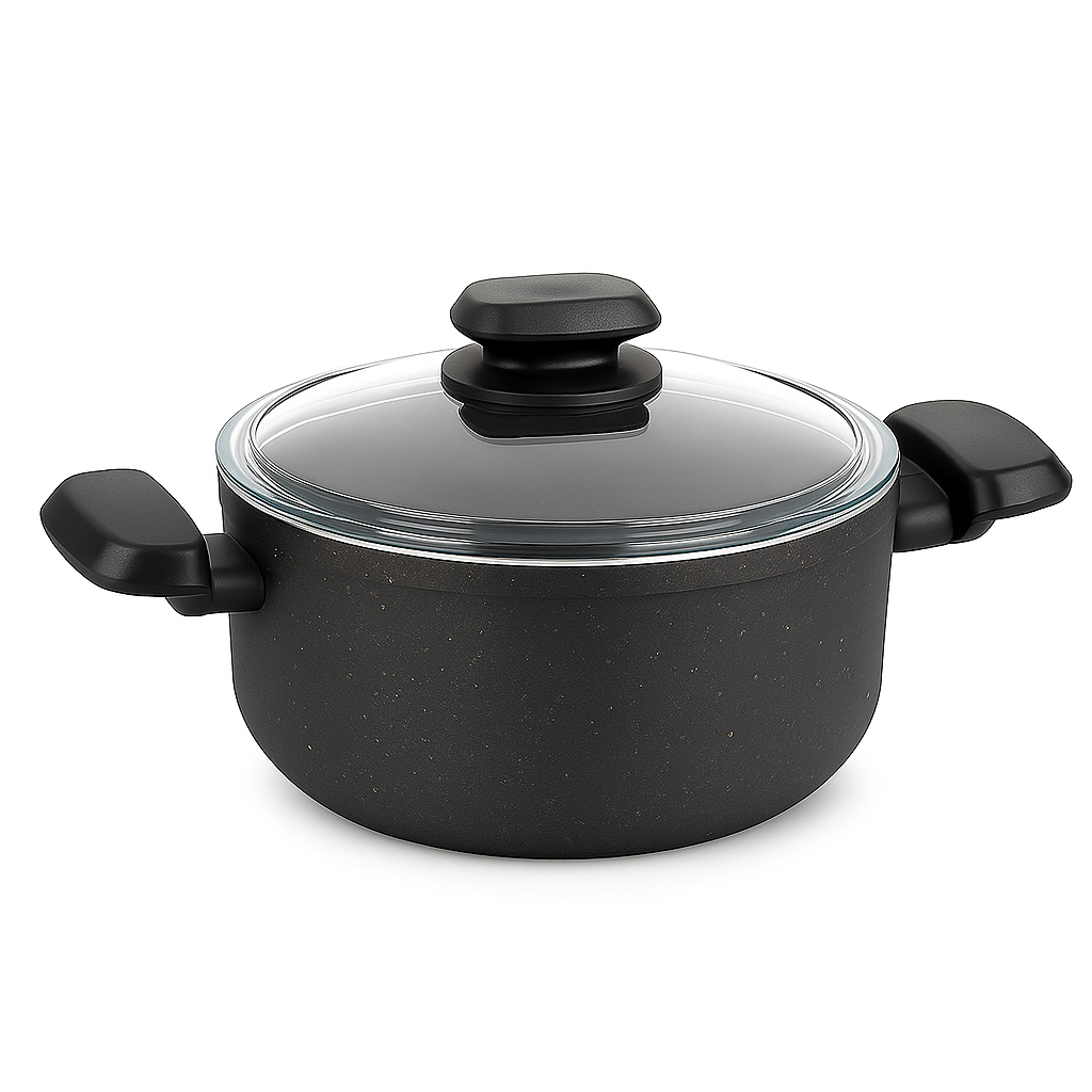 Ornella Aluminum Non-Stick Casserole with Glass Lid – 24x12.5 cm (5.0 L) & 28x14.5 cm (8.0 L) - Habitt