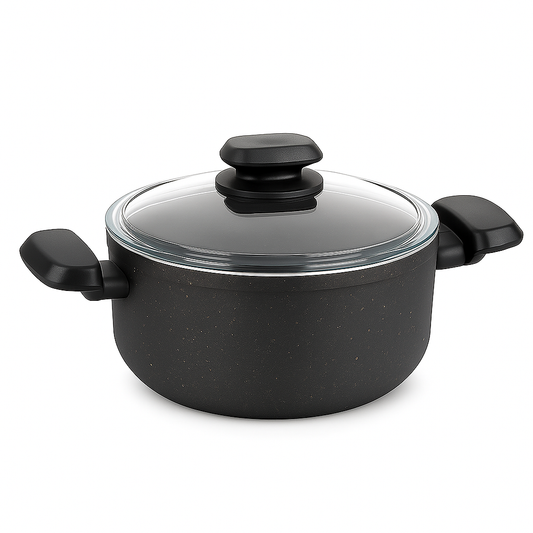 Ornella Aluminum Non-Stick Casserole with Glass Lid – 24x12.5 cm (5.0 L) & 28x14.5 cm (8.0 L) - Habitt