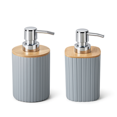 Premium Ribbed Soap Dispenser with Bamboo Lid – Heavy Refillable Liquid Soap Bottle (Available in Square or Round) - Habitt
