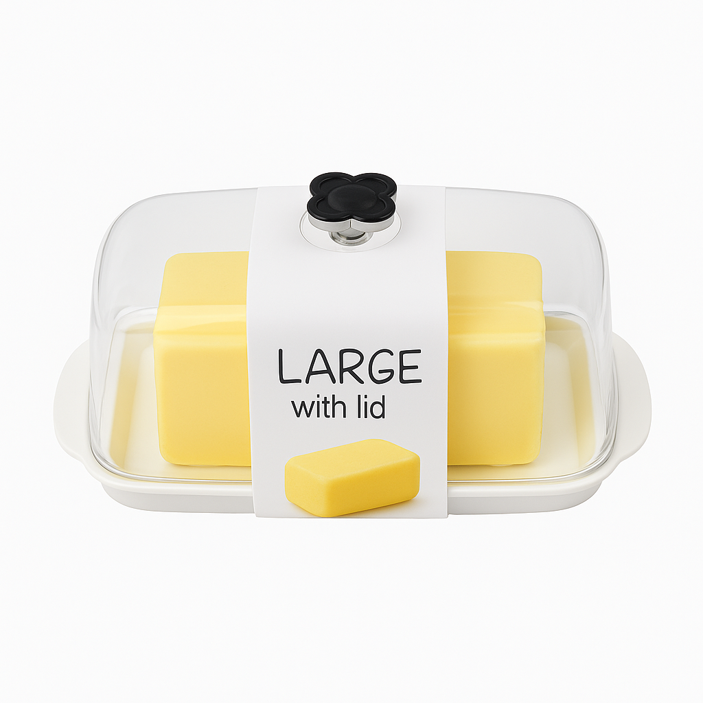 Large Clear-Lid Butter Dish with Base – Airtight Covered Butter Keeper for Fridge & Table Storage - Habitt
