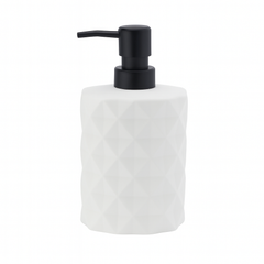 White Diamond-Pattern Liquid Soap Dispenser – Durable Plastic Refillable Bottle with Black Pump - Habitt