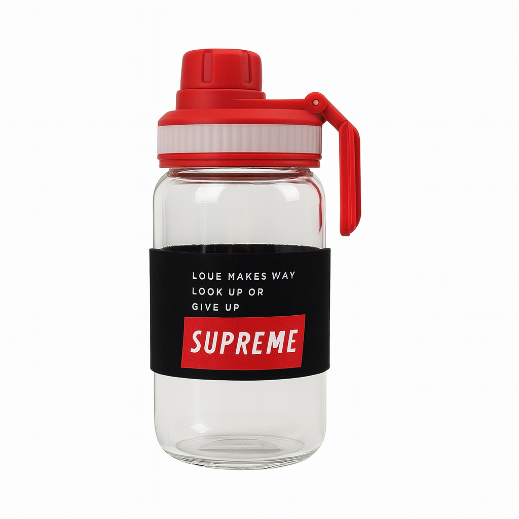 Red Transparent Plastic Sipper Bottle – Stylish Flip-Lid Straw Drink Bottle for Gym, Travel & Everyday Use - Habitt