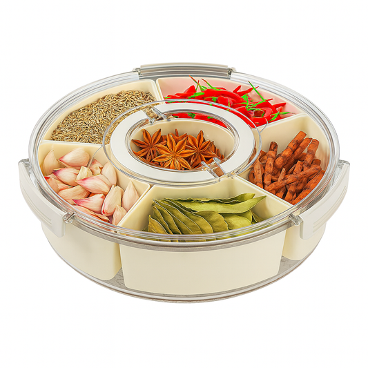 360° Rotating Snack Tray – Multi-Compartment Serving Platter for Dry Fruits, Nuts, Candies & Party Snacks - Habitt