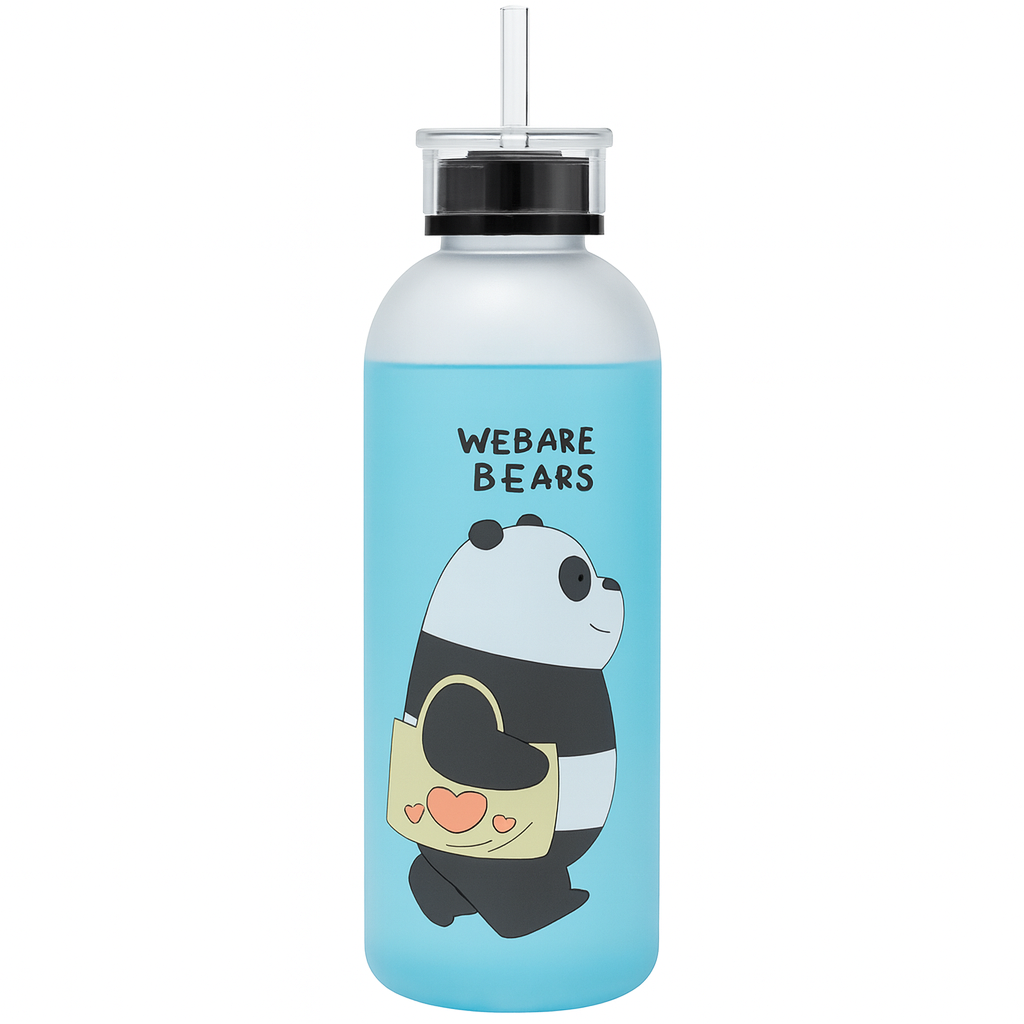 Plastic Bear Water Bottle – Cute Printed Straw Bottle for Kids, School, Gym & Everyday Hydration - Habitt
