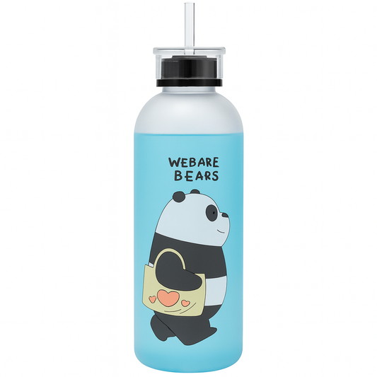 Plastic Bear Water Bottle – Cute Printed Straw Bottle for Kids, School, Gym & Everyday Hydration - Habitt