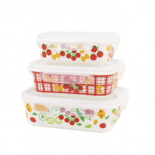 3-Piece Cherry Print Airtight Food Storage Container Set – Leakproof, BPA-Free, Stackable Lunch &a Kitchen Organizer Boxes - Habitt