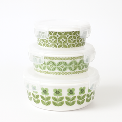 3-Piece Green Leaf Print Airtight Bowl Set – BPA-Free, Leakproof, Microwave Safe Food Storage Containers - Habitt