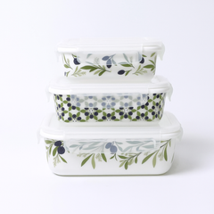 3-Piece Blue Olive Print Airtight Food Storage Container Set – BPA-Free, Leakproof, Microwave Safe Kitchen Organizer - Habitt