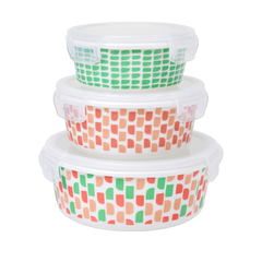 3-Piece Geometric Print Airtight Bowl Set – BPA-Free, Leakproof, Microwave Safe Food Storage Containers - Habitt