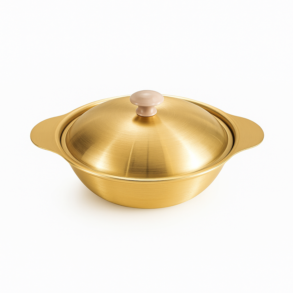 Golden Serving Bowl with Wooden Knob – Premium Brass-Finish Cook & Serve Dish (Available in 18 cm, 21 cm & 24 cm) - Habitt