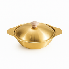 Golden Serving Bowl with Wooden Knob – Premium Brass-Finish Cook & Serve Dish (Available in 18 cm, 21 cm & 24 cm) - Habitt