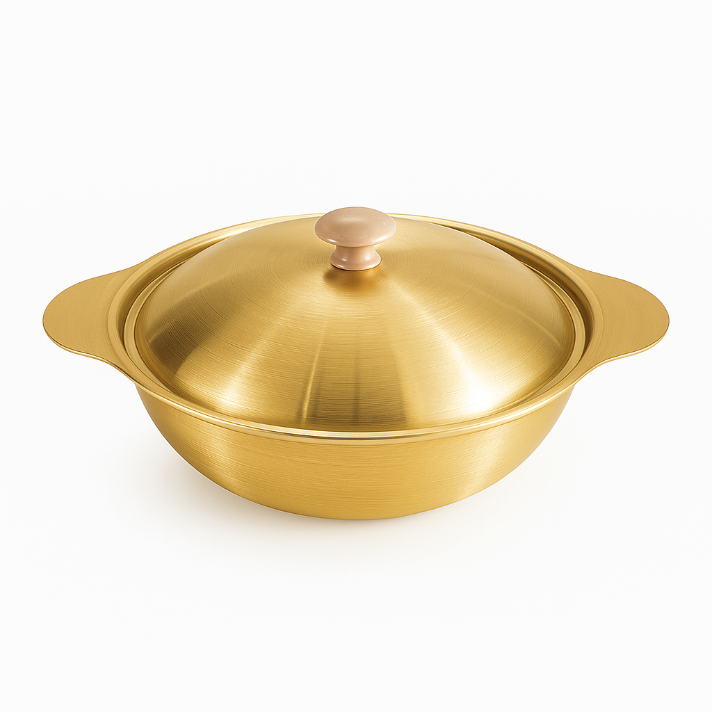 Golden Serving Bowl with Wooden Knob – Premium Brass-Finish Cook & Serve Dish (Available in 18 cm, 21 cm & 24 cm) - Habitt