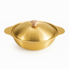 Golden Serving Bowl with Wooden Knob – Premium Brass-Finish Cook & Serve Dish (Available in 18 cm, 21 cm & 24 cm) - Habitt