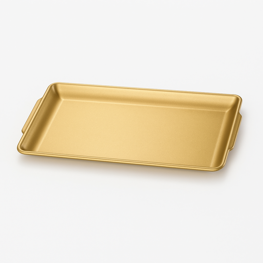 Golden Stainless Steel Rectangular Serving Tray – Multiple Sizes | Luxury Gold Finish Kitchen & Dining Tray - Habitt