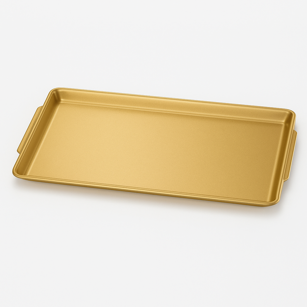 Golden Stainless Steel Rectangular Serving Tray – Multiple Sizes | Luxury Gold Finish Kitchen & Dining Tray - Habitt