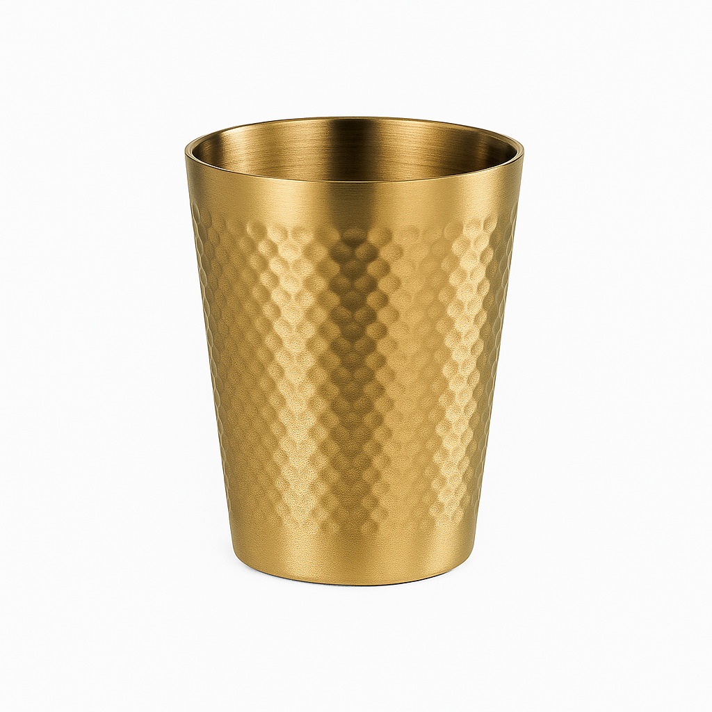 Hammered Golden Stainless Steel Glass – 350ml | Luxury Gold Finish Drinking Tumbler - Habitt