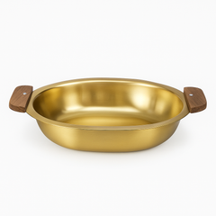 Golden Stainless Steel Gravy Bowl with Wooden Handles | Luxury Gold Finish Serving Bowl - Habitt