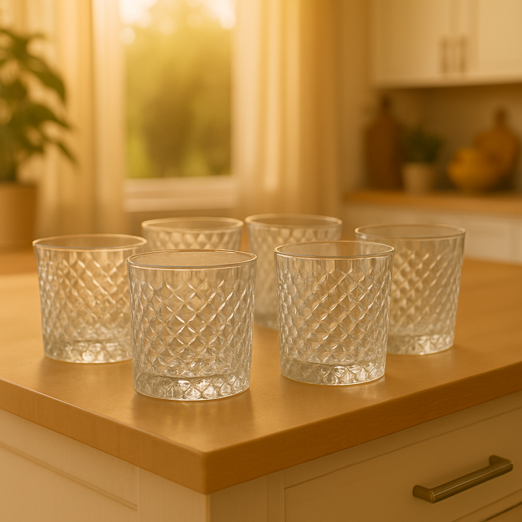 Premium Diamond-Cut Tumbler Glasses 370 ml – Set of 6 - Habitt