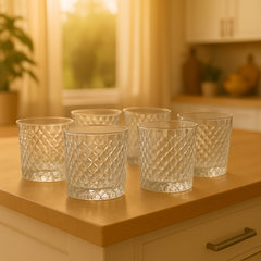 Premium Diamond-Cut Tumbler Glasses 370 ml – Set of 6 - Habitt