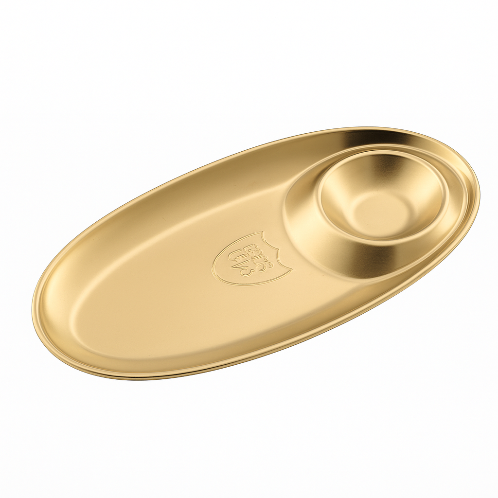 Golden Stainless Steel Chip & Dip Platter | Luxury Gold Finish Serving Tray with Built-In Dip Bowl - Habitt