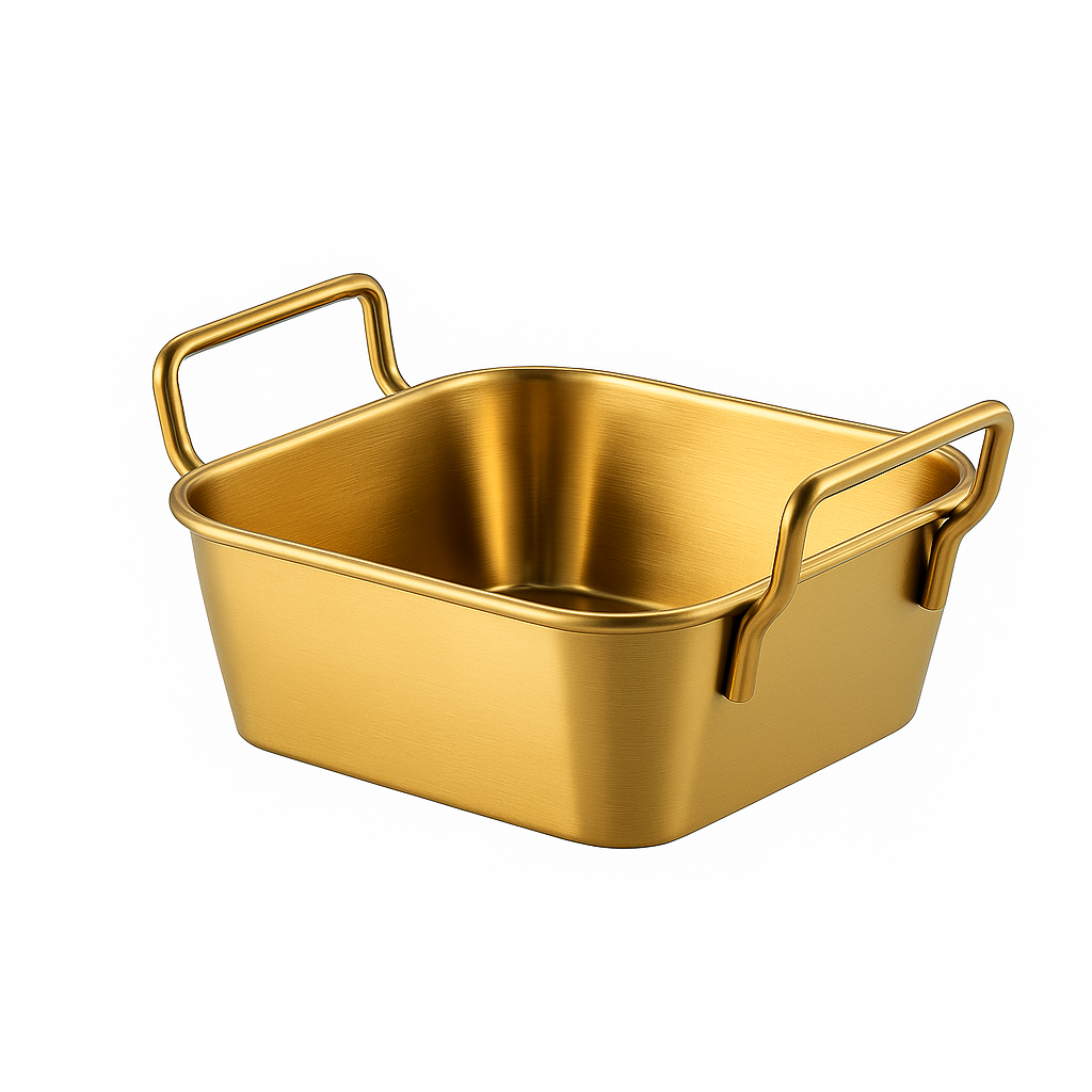 Golden Stainless Steel Serving Basket – 10.5 x 10.5 cm & 16.8 x 10.5 cm | Luxury Gold Finish Snack & Fries Basket - Habitt