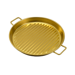 Golden Steak Style Platter – Ribbed Stainless Steel Grill Plate for Serving & Presentation (Available in 7.5 inch or 8.5 inch) - Habitt