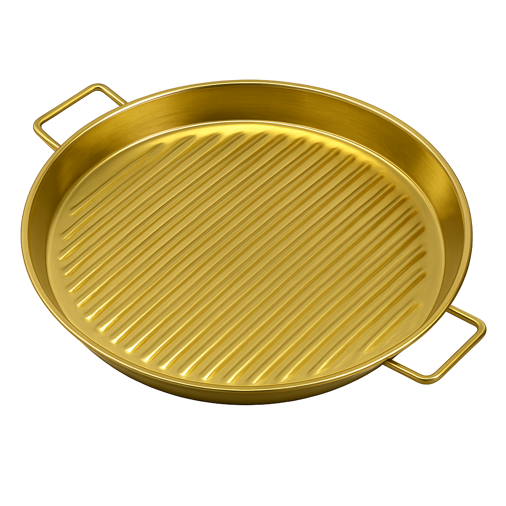 Golden Steak Style Platter – Ribbed Stainless Steel Grill Plate for Serving & Presentation (Available in 7.5 inch or 8.5 inch) - Habitt