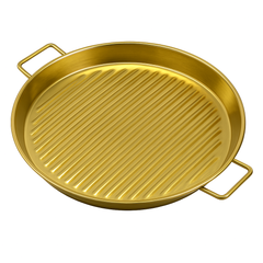 Golden Steak Style Platter – Ribbed Stainless Steel Grill Plate for Serving & Presentation (Available in 7.5 inch or 8.5 inch) - Habitt