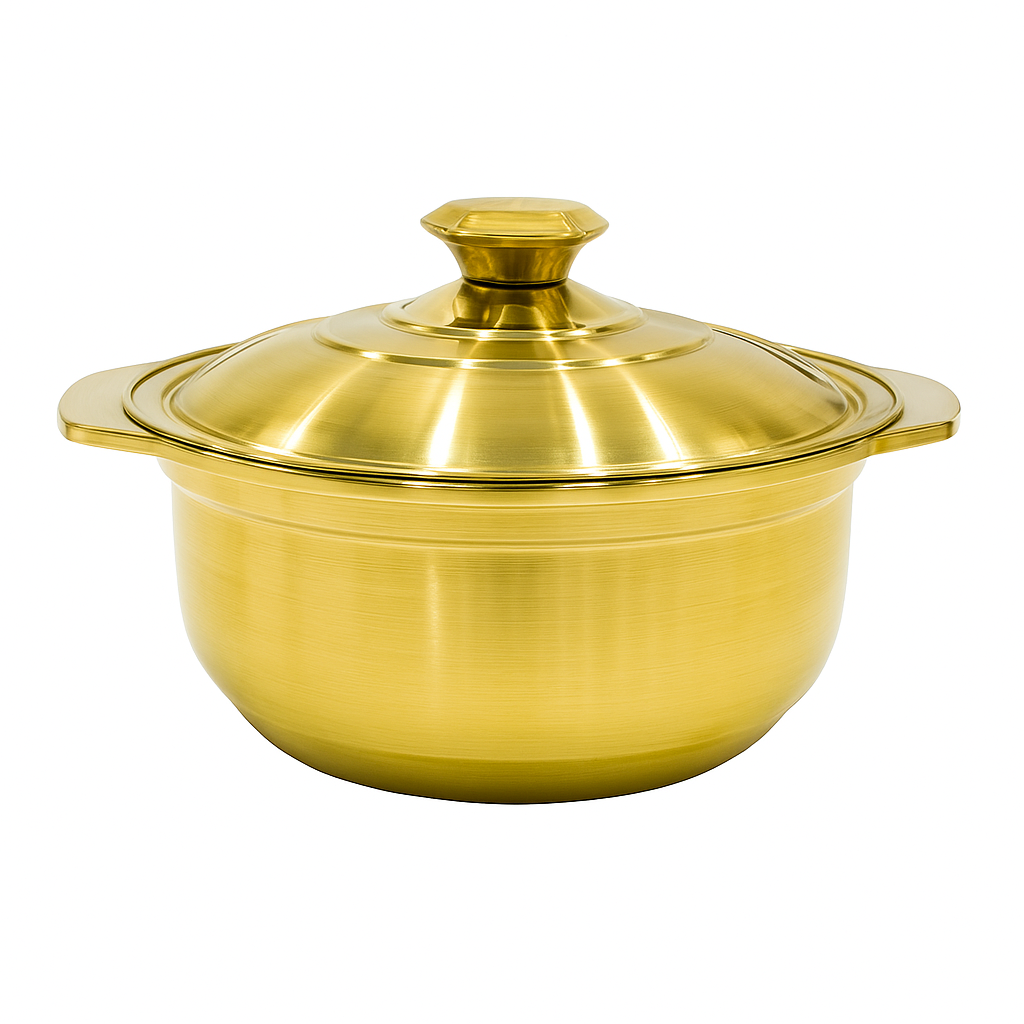 Golden Hotpot Style Serving Pot with Lid – Premium Stainless Steel Cook & Serve Casserole (Available in 22 cm & 24 cm) - Habitt