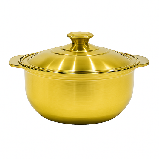Golden Hotpot Style Serving Pot with Lid – Premium Stainless Steel Cook & Serve Casserole (Available in 22 cm & 24 cm) - Habitt