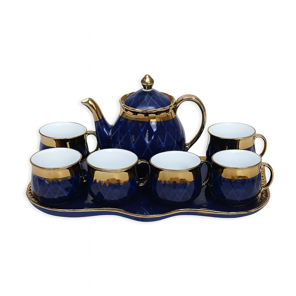8-Piece Luxury Tea Set with Tray – Available in Blue & Green | Elegant Ceramic Tea Set for Serving - Habitt