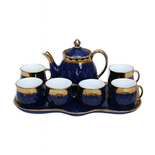 8-Piece Luxury Tea Set with Tray – Available in Blue & Green | Elegant Ceramic Tea Set for Serving - Habitt