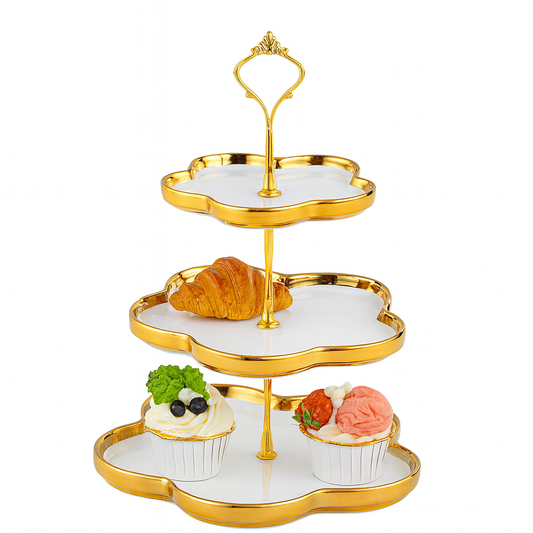 2 & 3-Tier Flower-Shaped Pastry Stand with Gold Trim – Elegant Dessert & Cupcake Display Tray - Habitt