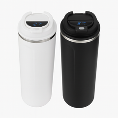 1Pc Smart Temperature Display Coffee Mug – White & Black Stainless Steel Thermal Flask with LED Screen - Habitt