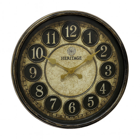 Oxford Heritage 14" Antique Wall Clock – Vintage Round Design with Aged Dial & Golden Hands, Decorative Plastic Frame - Habitt