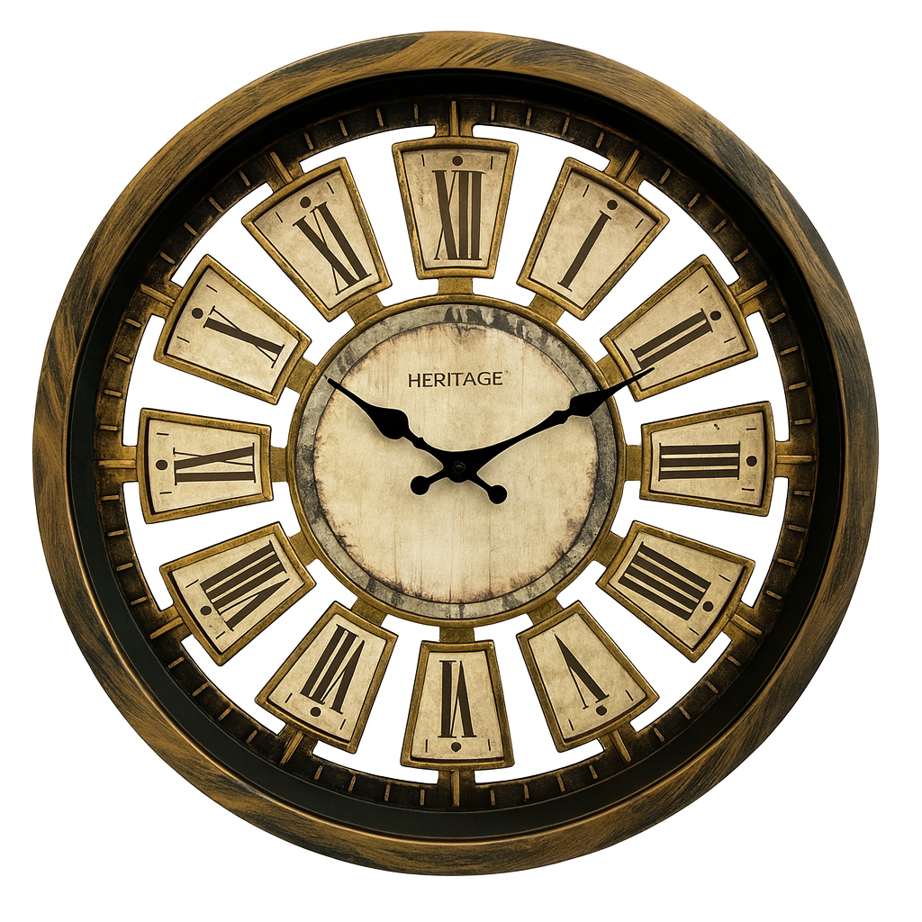 Heritage Wall Clock Numeral – 14-Inch Antique Gold Roman Numeral Wall Clock with Vintage Plastic Frame - Habitt