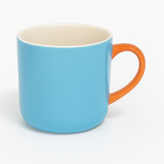 1pc Ceramic Coffee Mug – Stylish Tea & Coffee Cups Blue with Orange handle - Habitt
