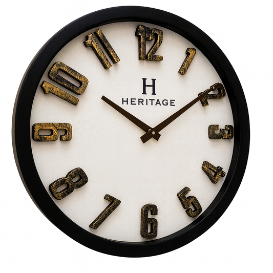 Heritage “Albino” Wall Clock – 20-Inch Modern Rustic Decorative Clock with Embossed Numbers & Black Plastic Frame - Habitt