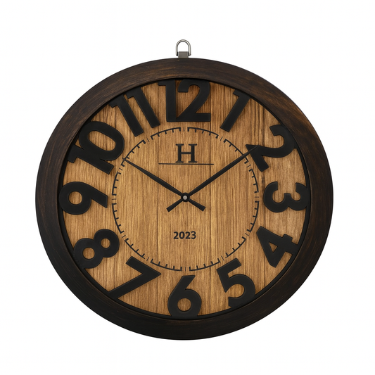 Rustic Wood & Metal Wall Clock – “Big Time” 24-Inch Vintage Industrial Decorative Timepiece - Habitt