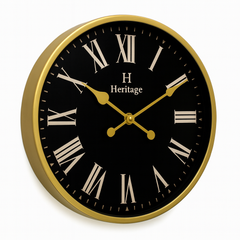 SCOTTISH 20" Heritage Wall Clock – Black Dial with Gold Plastic Frame and Roman Numerals - Habitt