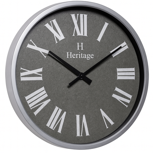 SCOTTISH 20" Heritage Wall Clock – Grey Dial with Silver Plastic Frame and Roman Numerals - Habitt